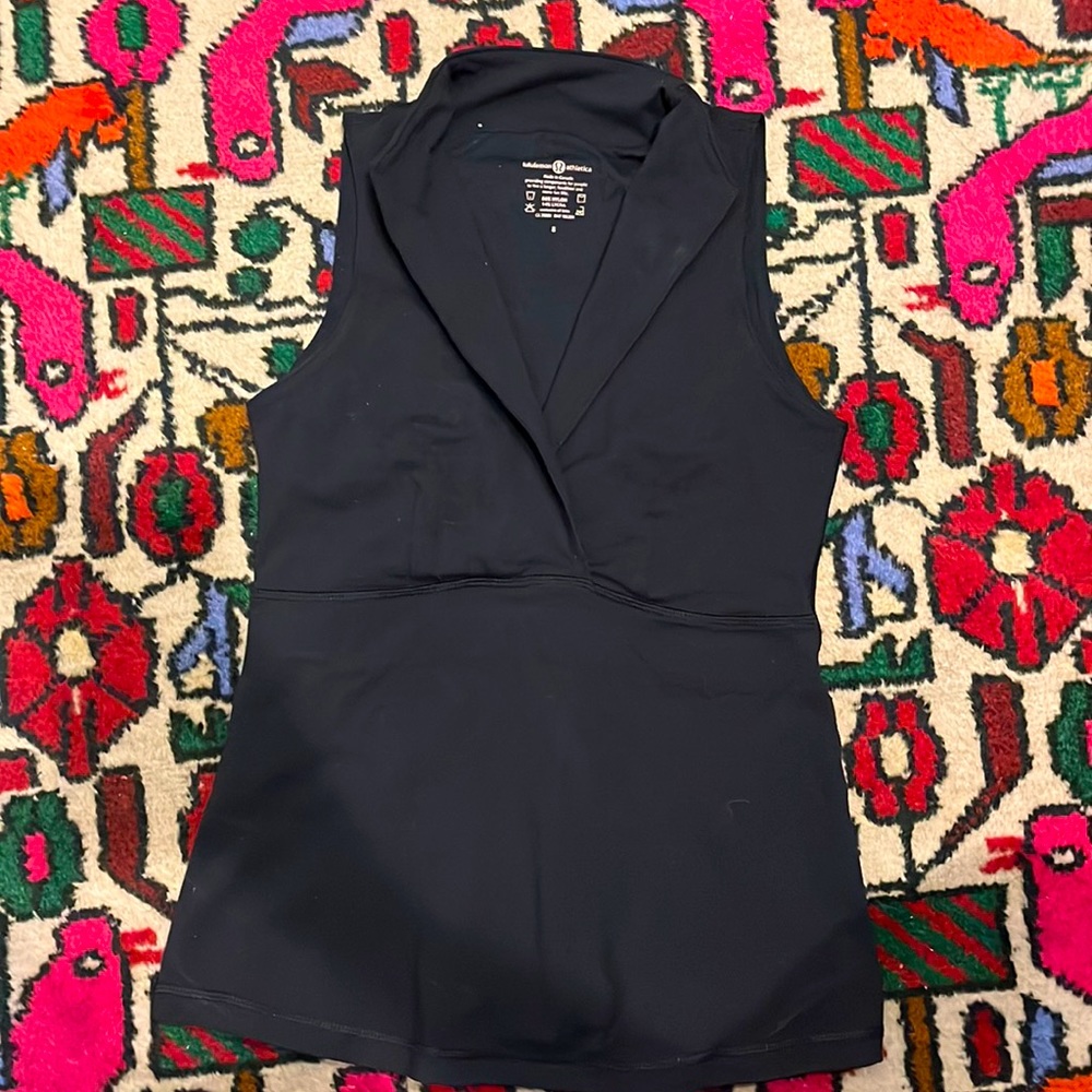 Lululemon Black Tennis Athletic Tank Top with Surplice Neck used